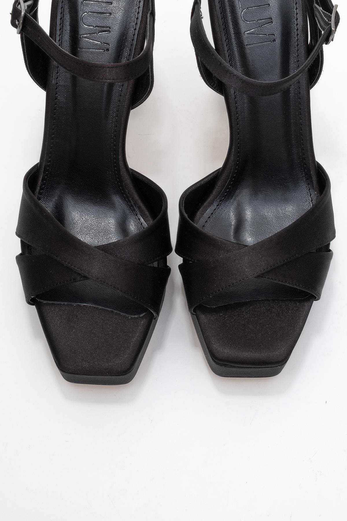 Yulia Cross-Strap Platform Heel Sandal, Alternate, color, Black Satin