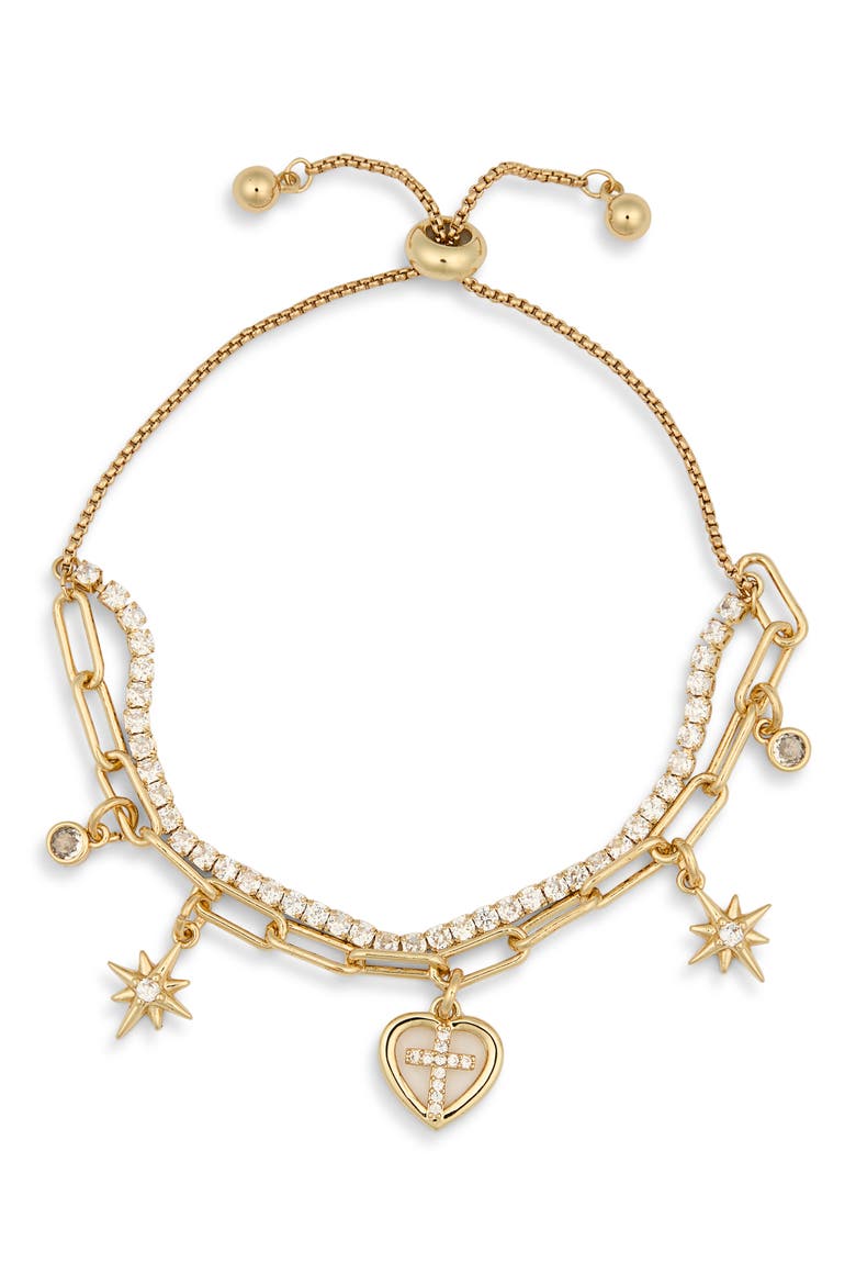 Cubic Zirconia Cross Charm Layered Bracelet, Alternate, color, CLEAR- GOLD