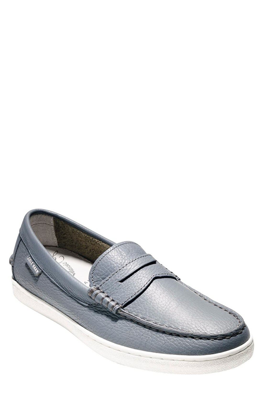 'Pinch' Penny Loafer, Main, color, GREY LEATHER/ WHITE