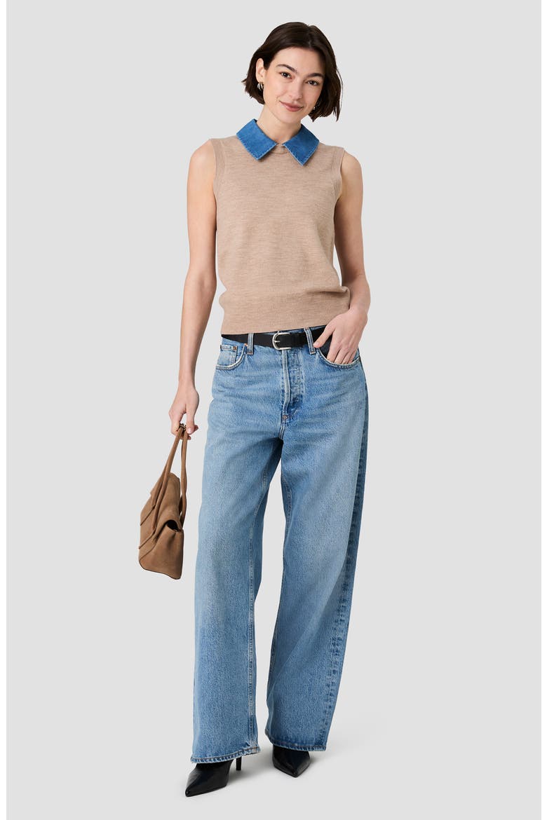 Babysoft Denim Collar Knit Vest, Alternate, color, TAUPE/ SKY BLUE VINTAGE