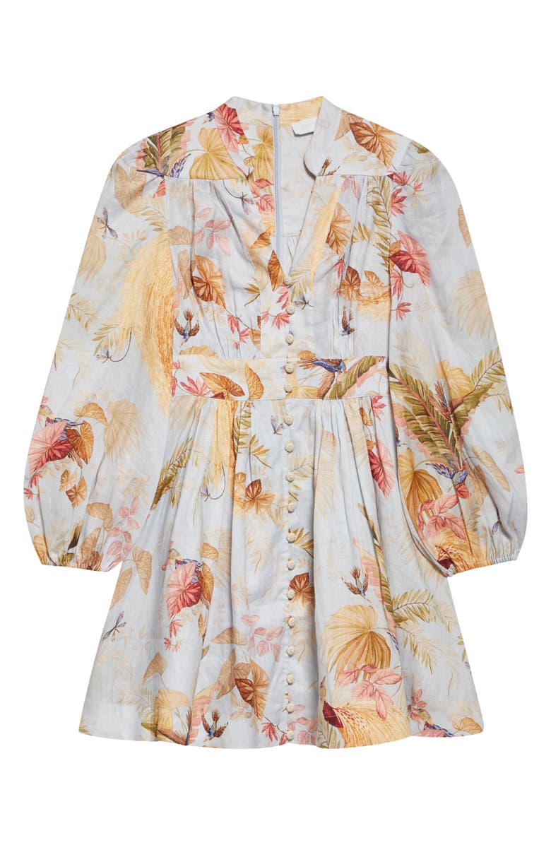 Zimmermann Ascension Floral Long Sleeve Linen Minidress, Alternate, color, Light Blue Palm Floral