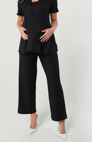 Marion Women's Wide Leg Black Maternity Work Pant in Italian Stretch Suiting Fabric