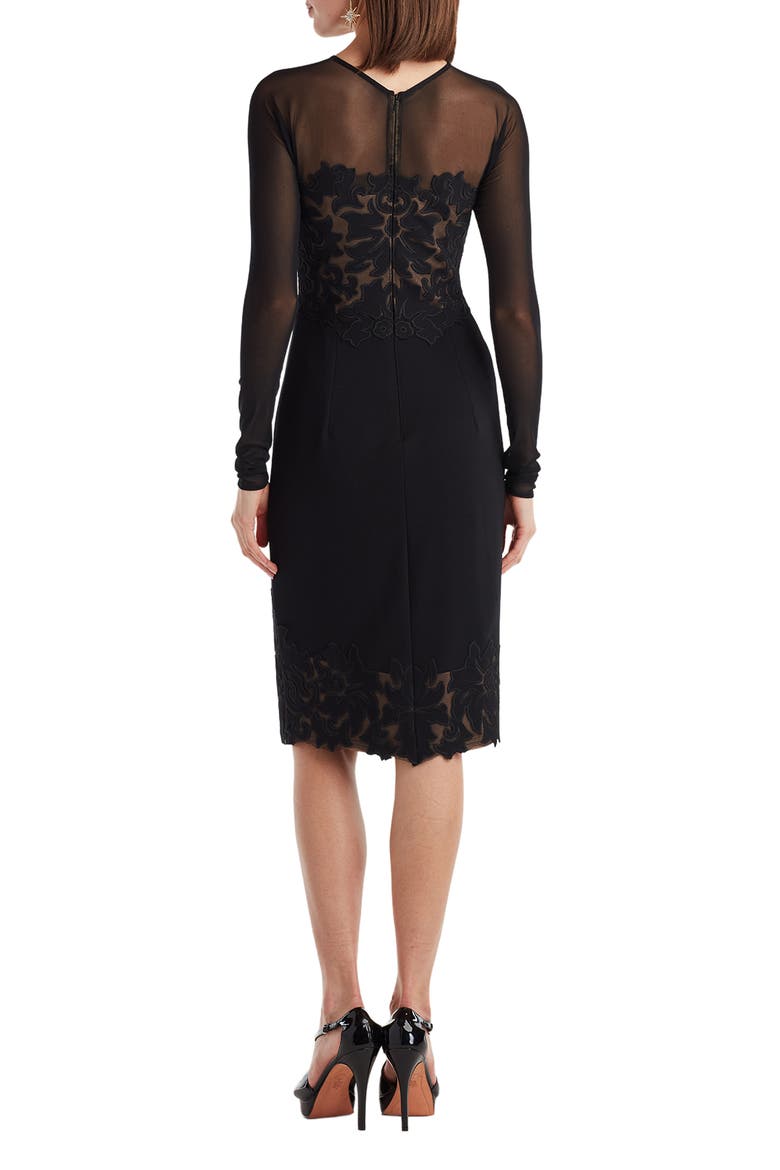 Illusion Neck Laser Cut Long Sleeve Mesh Cocktail Dress, Alternate, color, BLACK/ NUDE