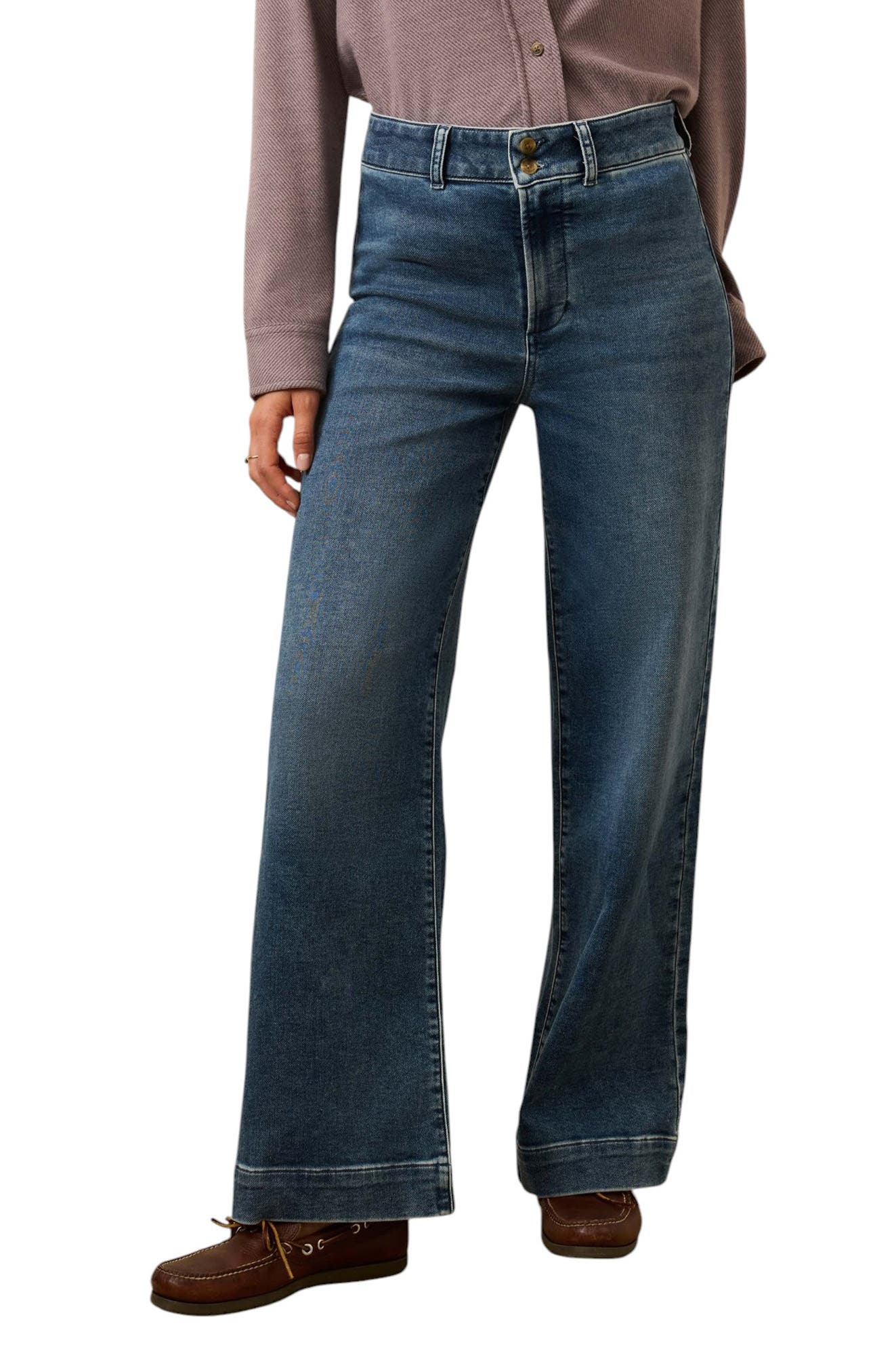 Stretch Terry Wide Leg Sailor Trousers