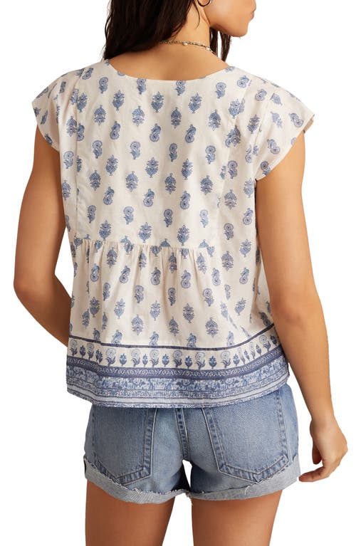 Lucky Brand Printed Split Neck Cotton Top In Multi