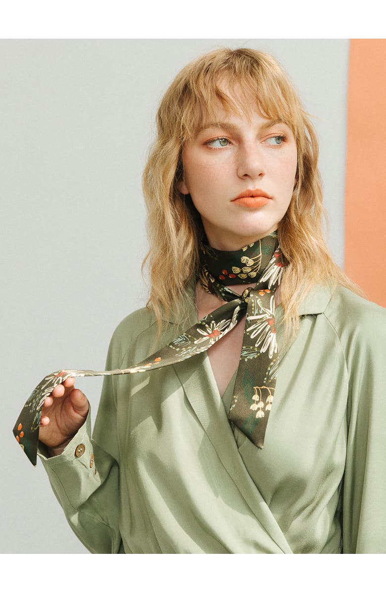 Lost Pattern "Forest Charm" Silk Skinny Scarf, Alternate, color, Moss Green