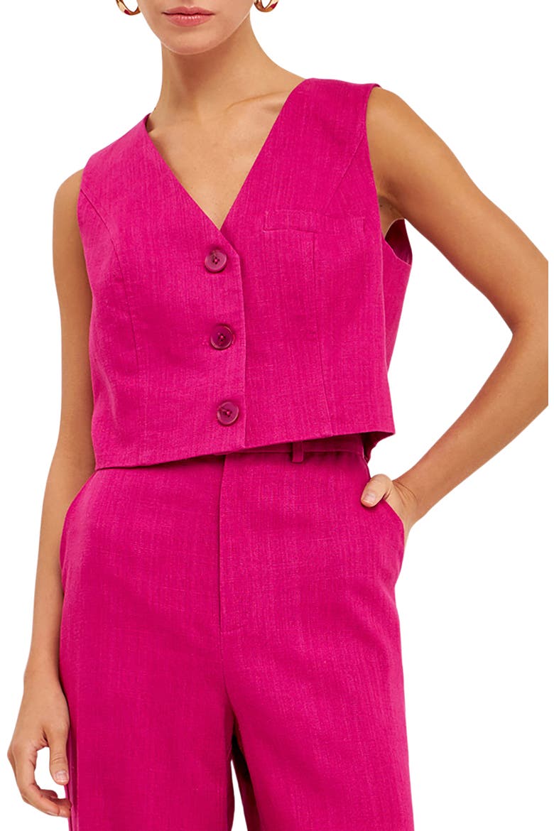 Crop Linen Blend Vest, Main, color, BERRY
