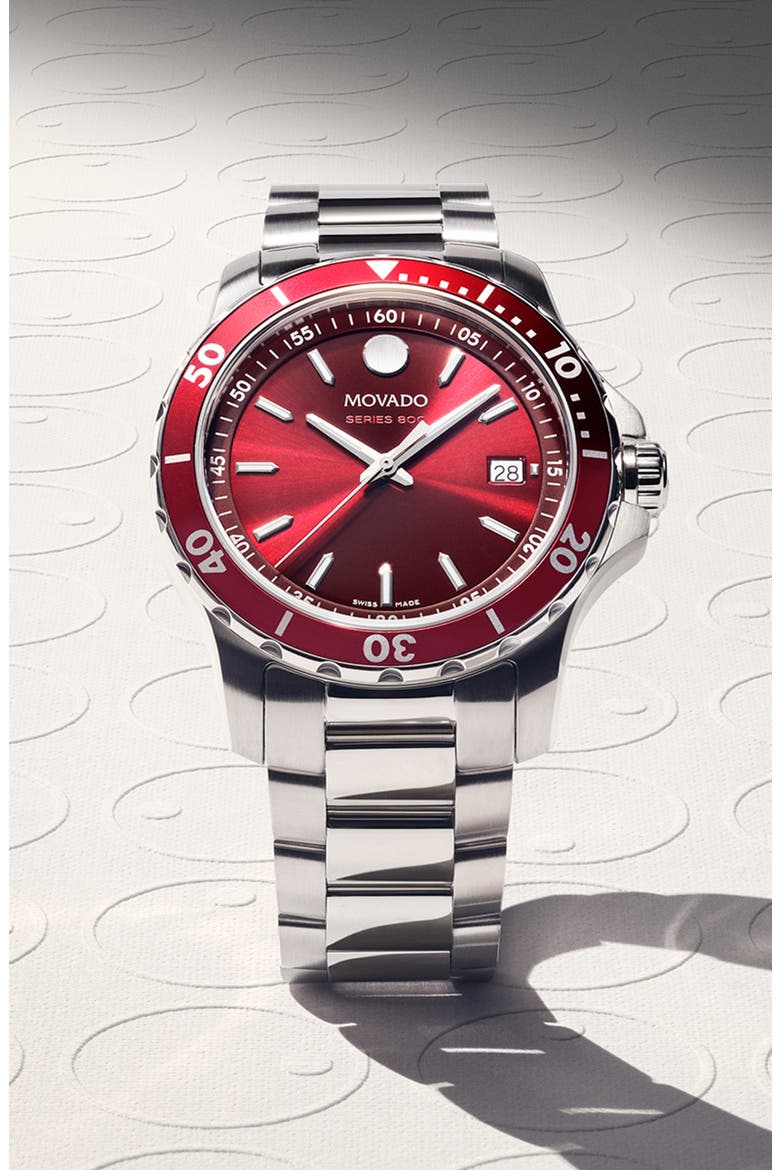 Series 800 Bracelet Watch, 40mm, Alternate, color, RED/ SILVER