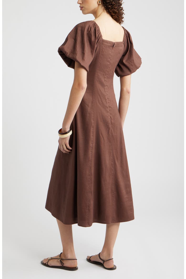 Seam Detail Linen Blend Midi Dress, Alternate, color, BROWN ROAST