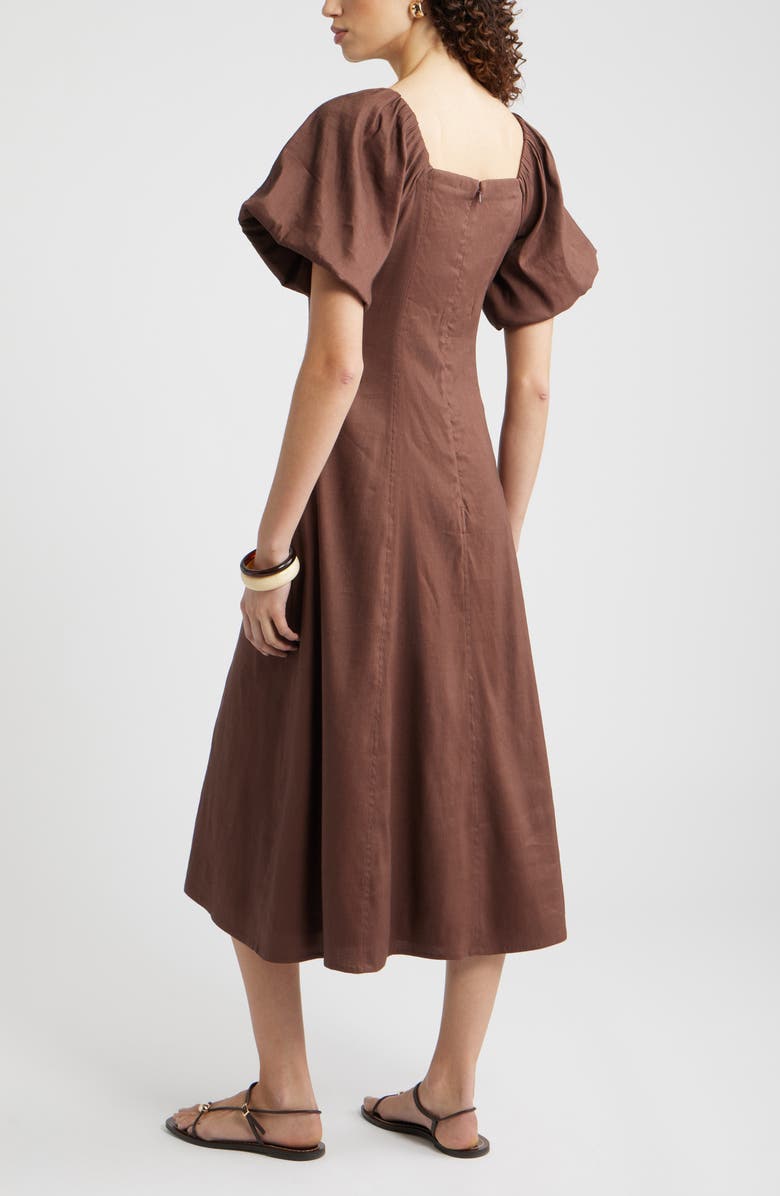 Nordstrom Seam Detail Linen Blend Midi Dress, Alternate, color, Brown Roast