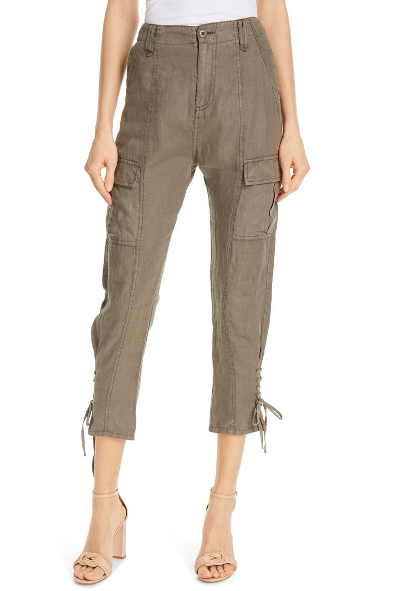 Telutci Tie Cuff Linen Cargo Pants, Main, color, FATIGUE