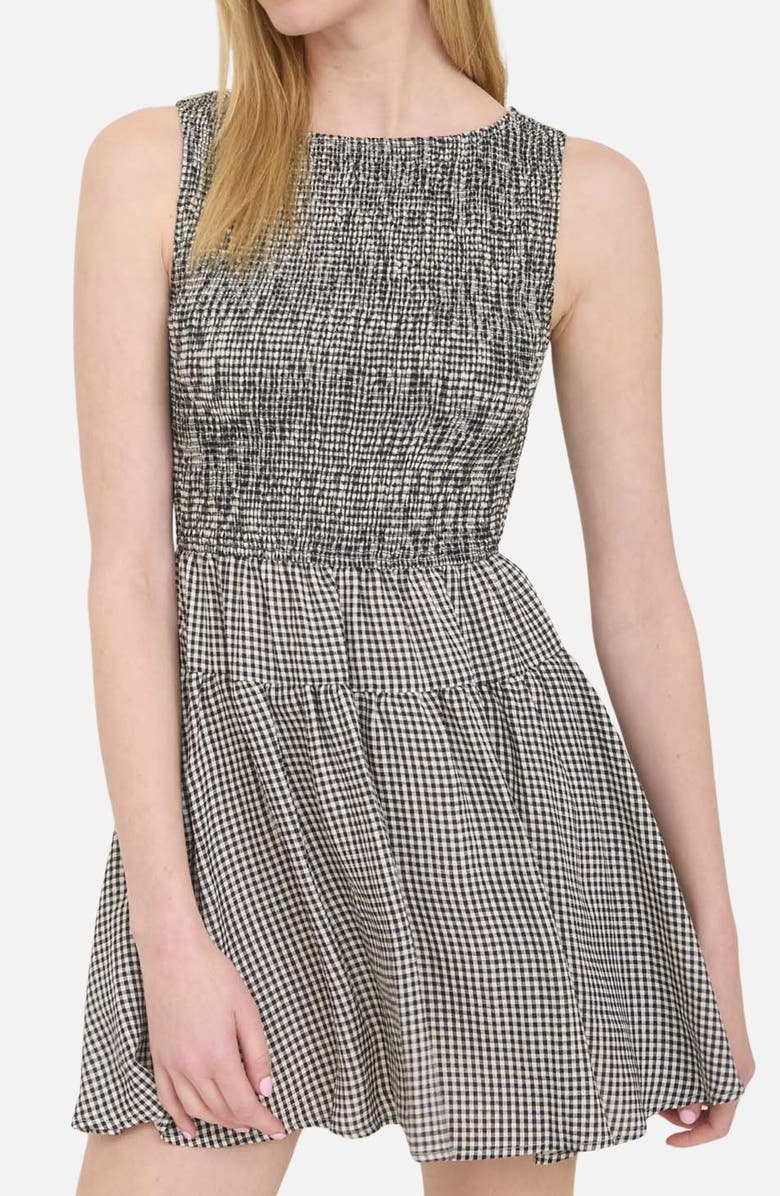 Blu Pepper Smocked Gingham Sleeveless Minidress, Alternate, color, Black