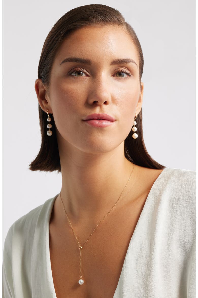 Freshwater Pearl Triple Drop Earrings, Alternate, color, WHITE- 14K YELLOW GOLD