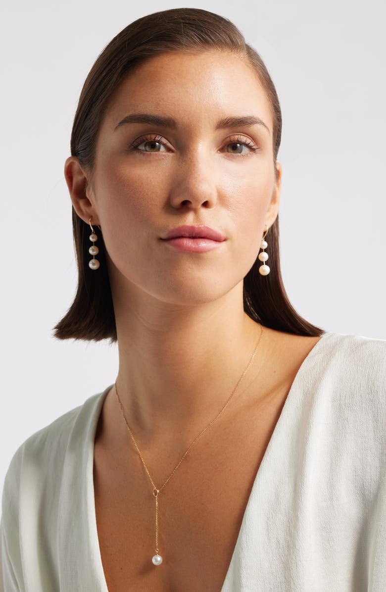 Nordstrom Freshwater Pearl Triple Drop Earrings, Alternate, color, White- 14K Yellow Gold