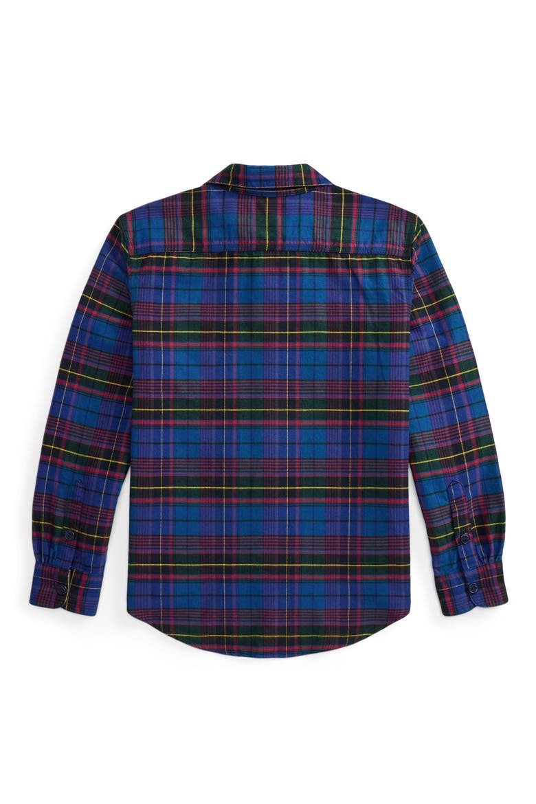 Kids' Plaid Brushed Cotton Oxford Shirt, Alternate, color, GREEN JEWEL BLUE MULTI