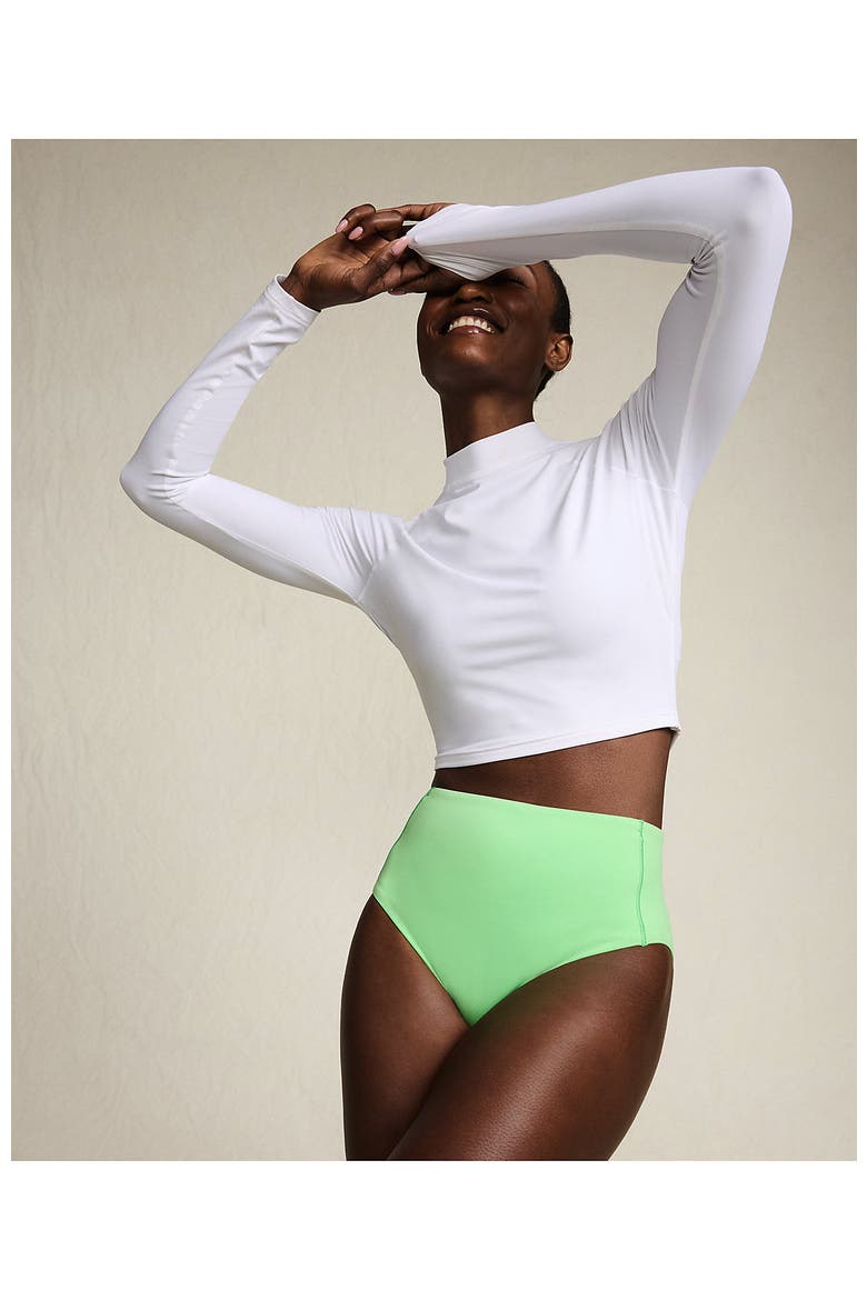 Long Sleeve Mock Neck Cropped UPF 50 Sun Protection Rash Guard, Alternate, color, White