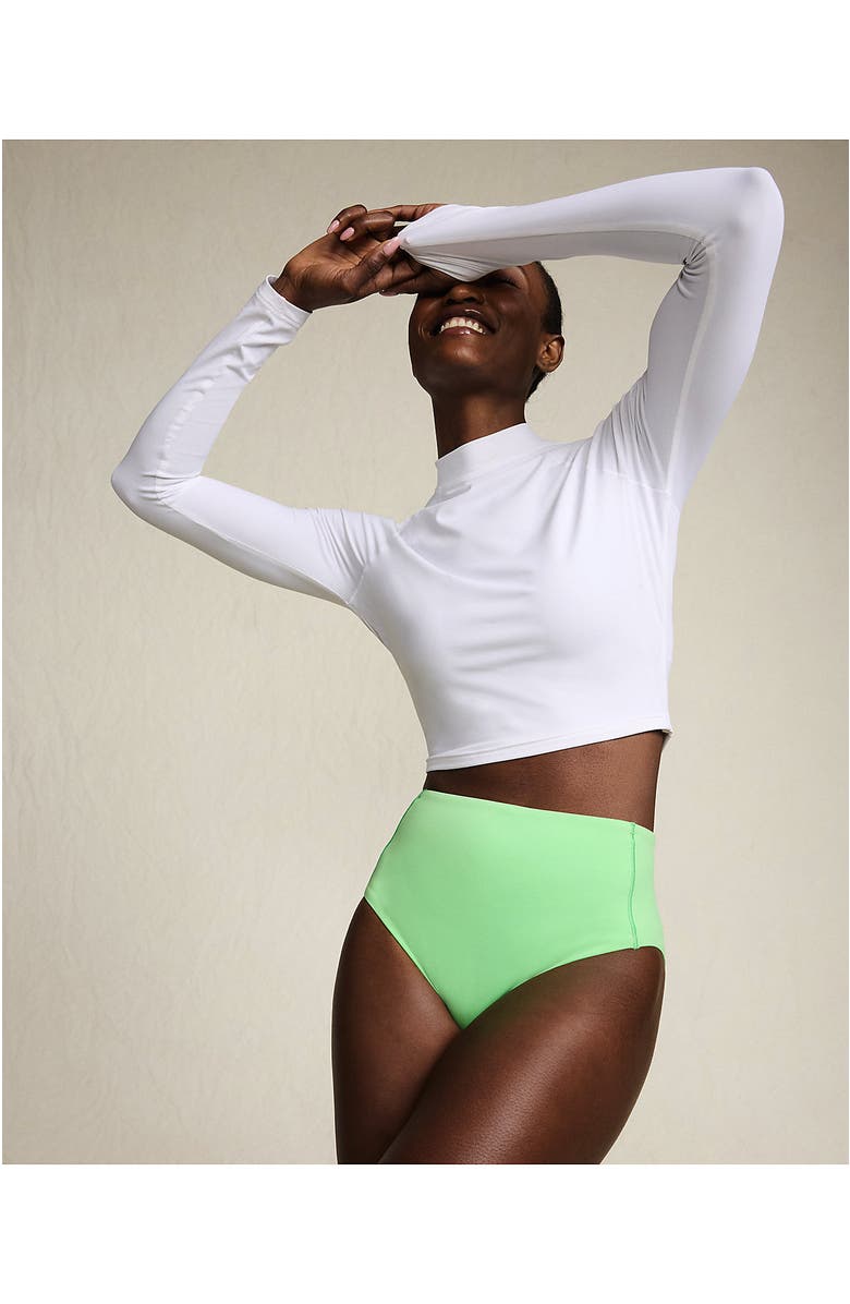 Lands
 End Long Sleeve Mock Neck Cropped UPF 50 Sun Protection Rash Guard, Alternate, color, White