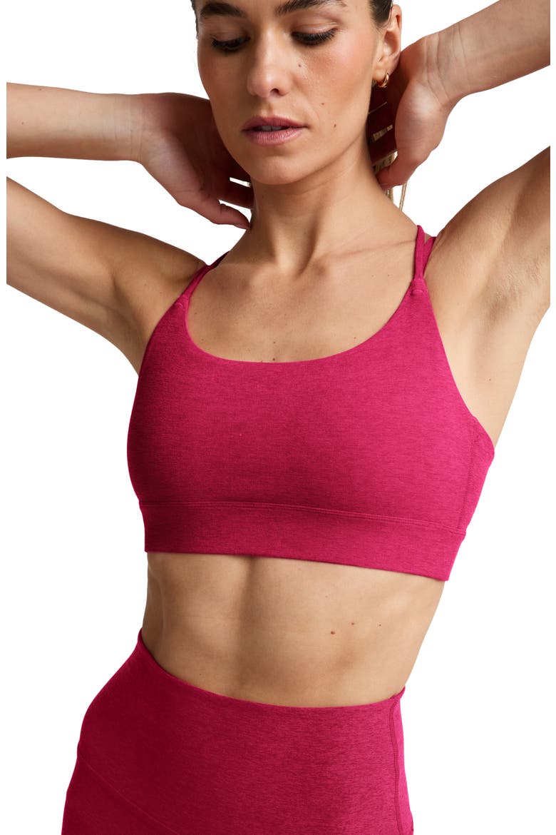 Spacedye Back to It Strappy Sports Bra, Alternate, color, BERRY RED HEATHER