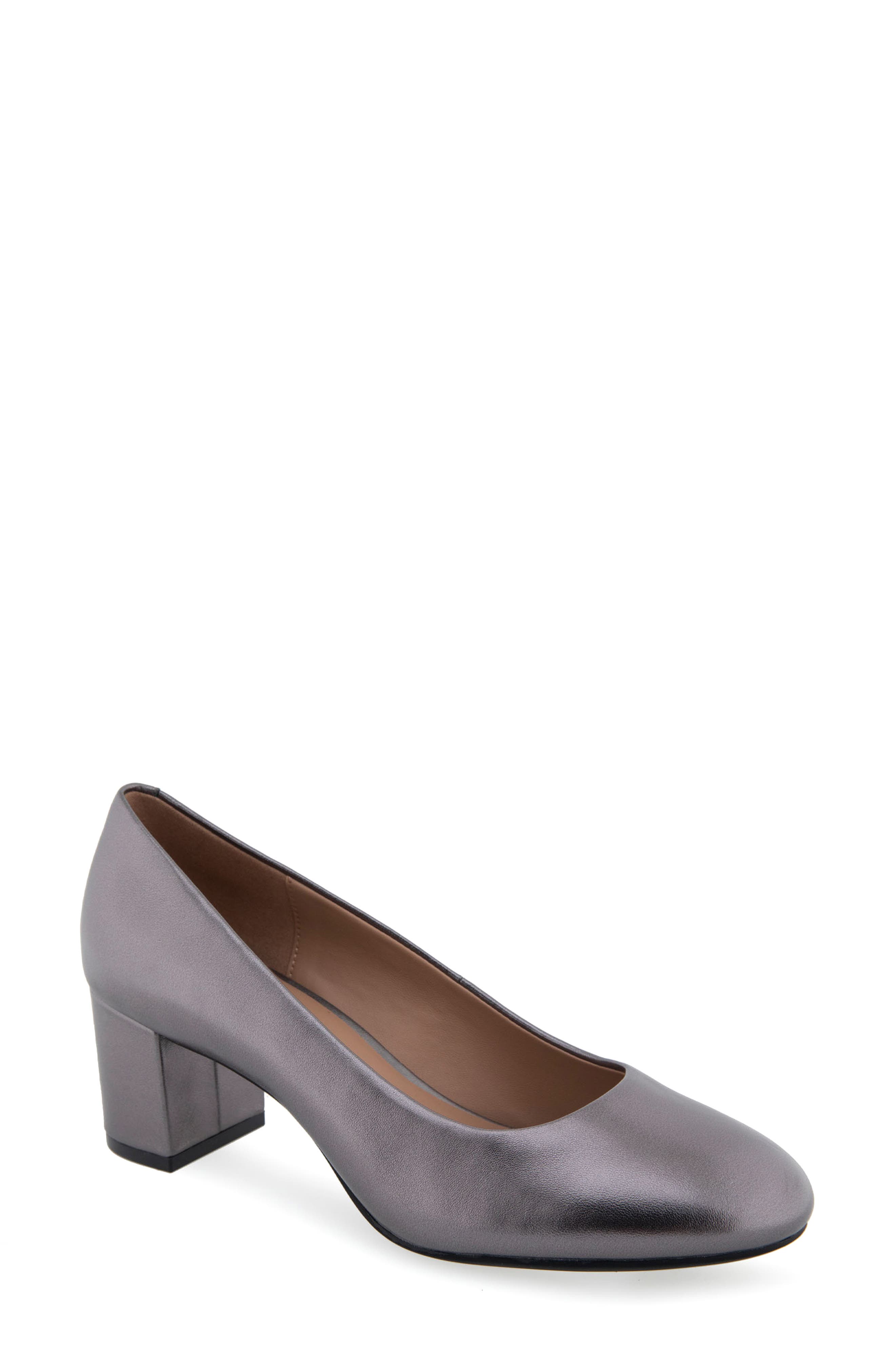 Ebel Block Heel Pump - Wide Width Available, Main, color, GUNMETAL METALLIC LEATHER