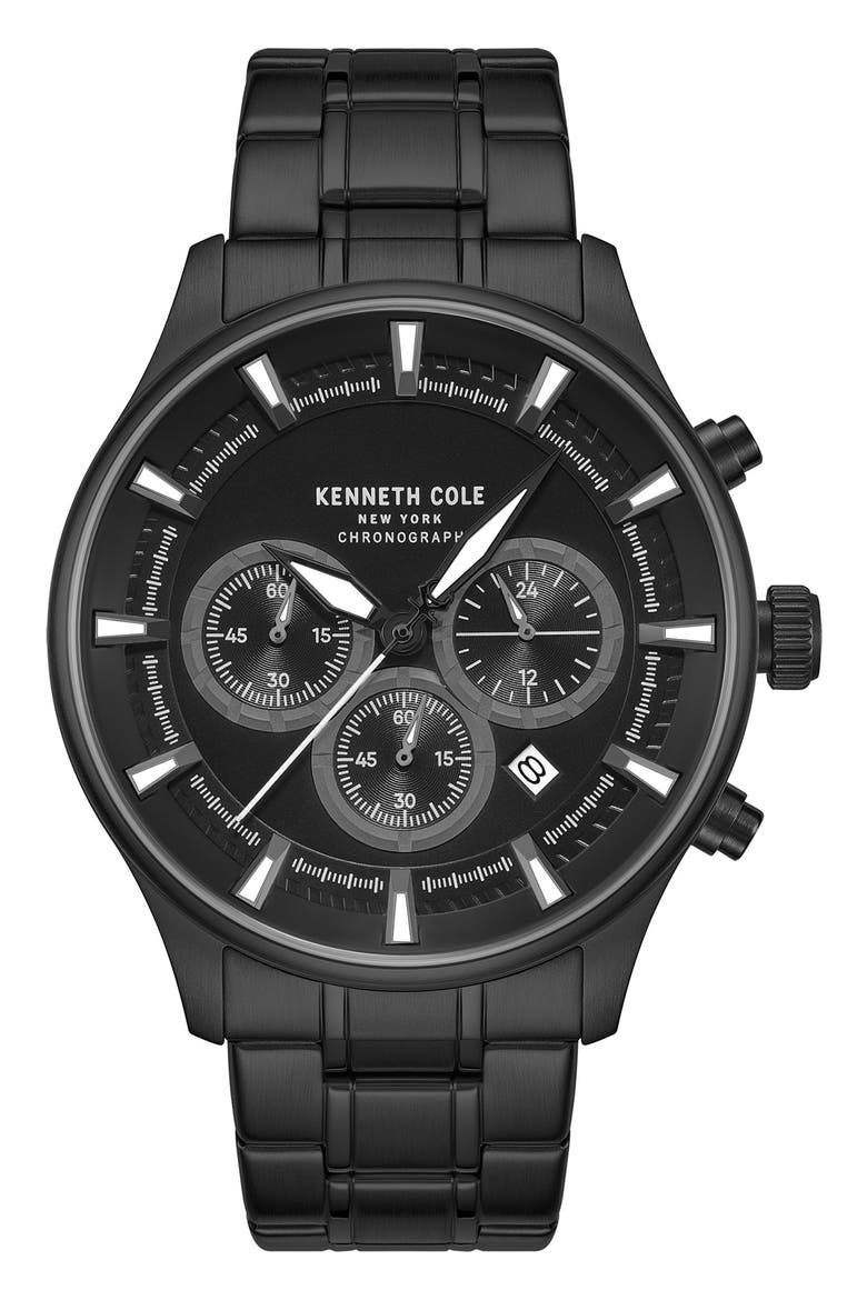 The Thompson Black Chronograph Bracelet Watch, 43.5mm, Main, color, BLACK