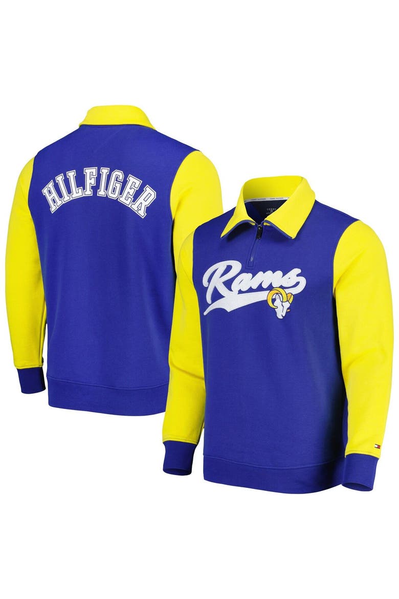 Men's Tommy Hilfiger Royal/Gold Los Angeles Rams Aiden Quarter-Zip Sweatshirt, Main, color, Royal