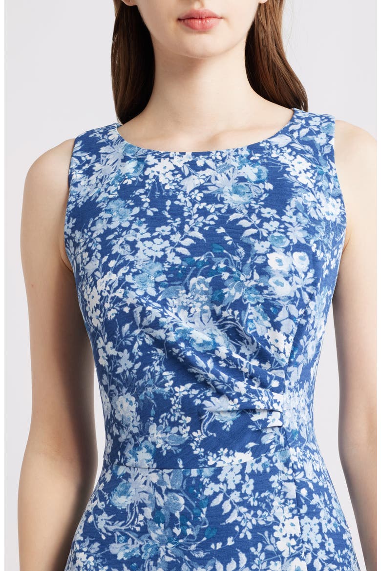 Floral Pleat Waist Sleeveless Midi Dress, Alternate, color, DEMIN