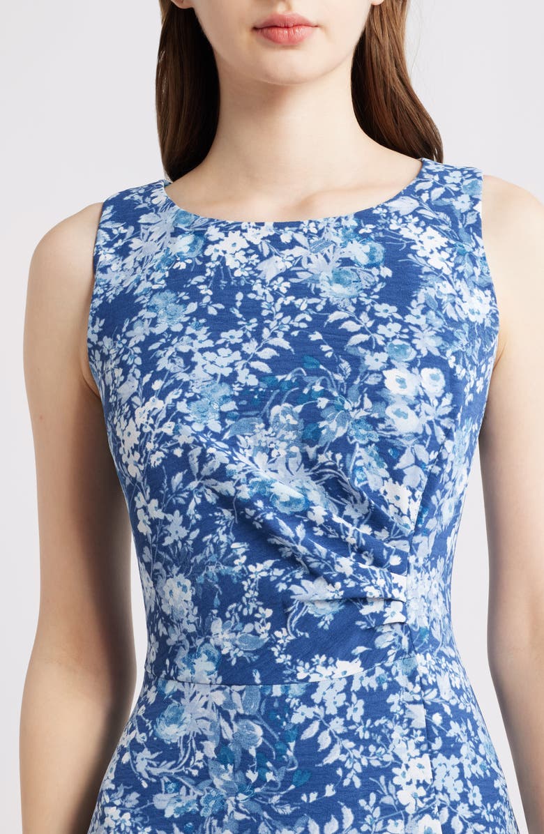 Connected Apparel Floral Pleat Waist Sleeveless Midi Dress, Alternate, color, Demin