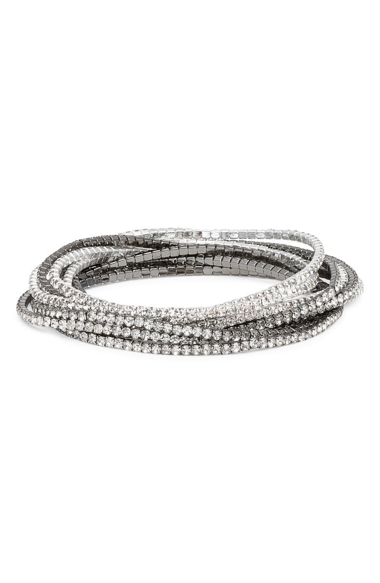 Nordstrom Set of 10 Crystal Stretch Bracelets, Main, color, Clear- Silver- Hematite