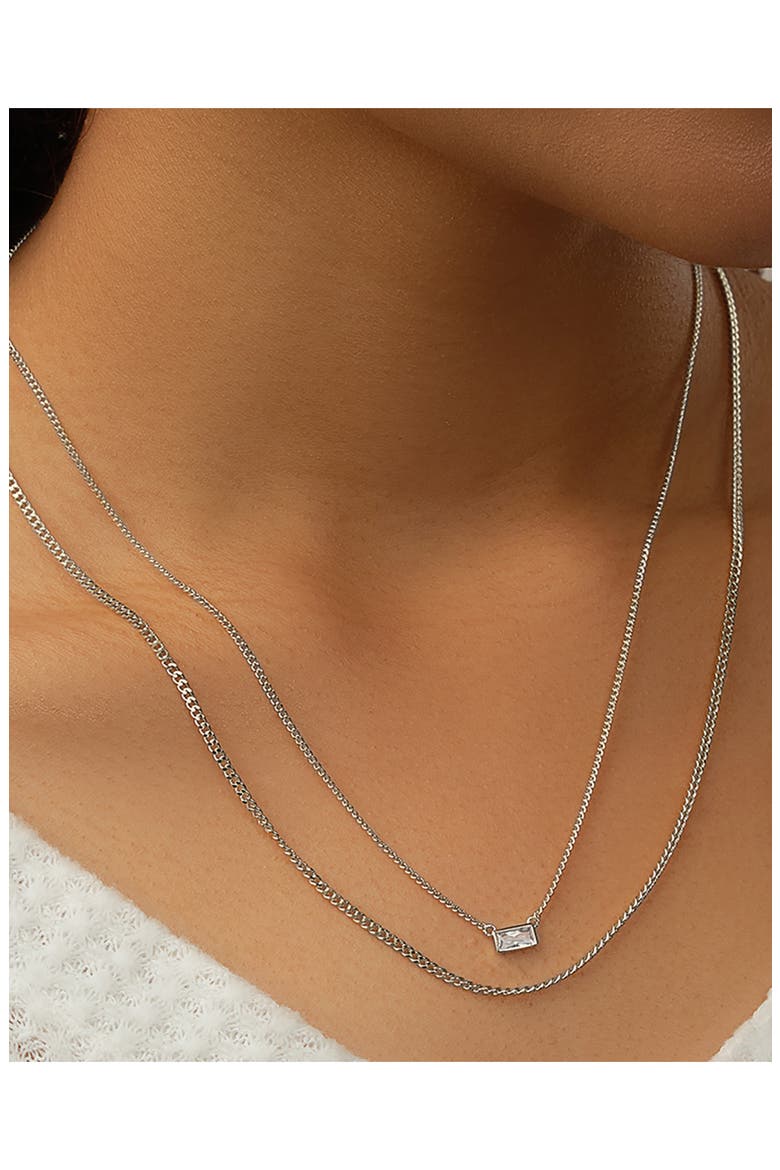 Baguette CZ Curb Chain Layered Necklace, Alternate, color, SILVER