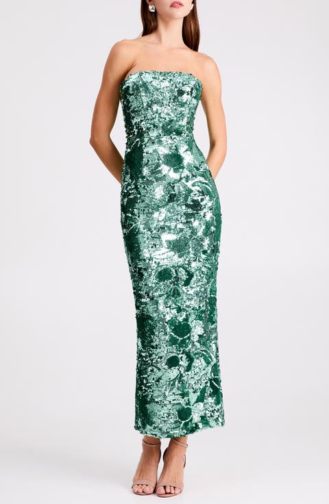 Leslie Pattern Sequin Strapless Gown