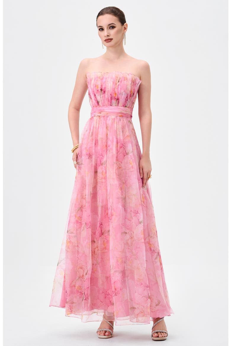 Meira Strapless Frill Gown, Alternate, color, FLORAL MULTI