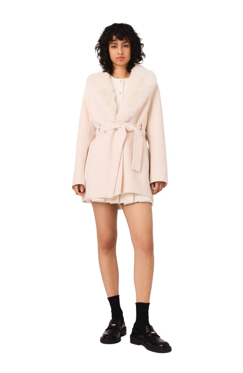maje Belted short coat, Alternate, color, Ecru