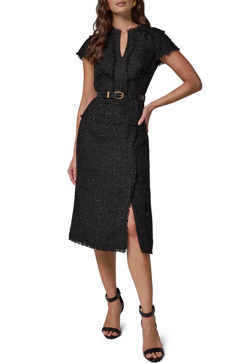 Metallic Tweed A-Line Dress, Main, color, BLACK