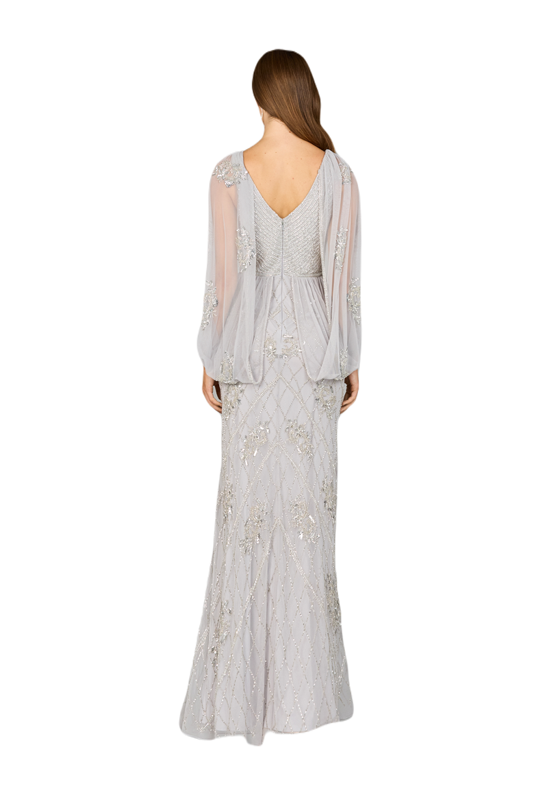 Beaded Cape Sleeve Dress, Alternate, color, Silver
