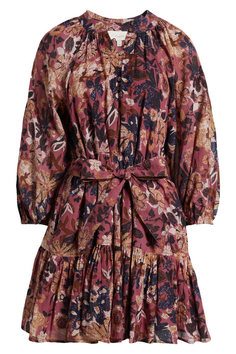 Elvia Tie Waist Long Sleeve Minidress, Alternate, color, BERGAMOT PRINT