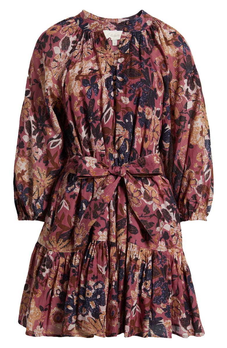 Cleobella Elvia Tie Waist Long Sleeve Minidress, Alternate, color, Bergamot Print