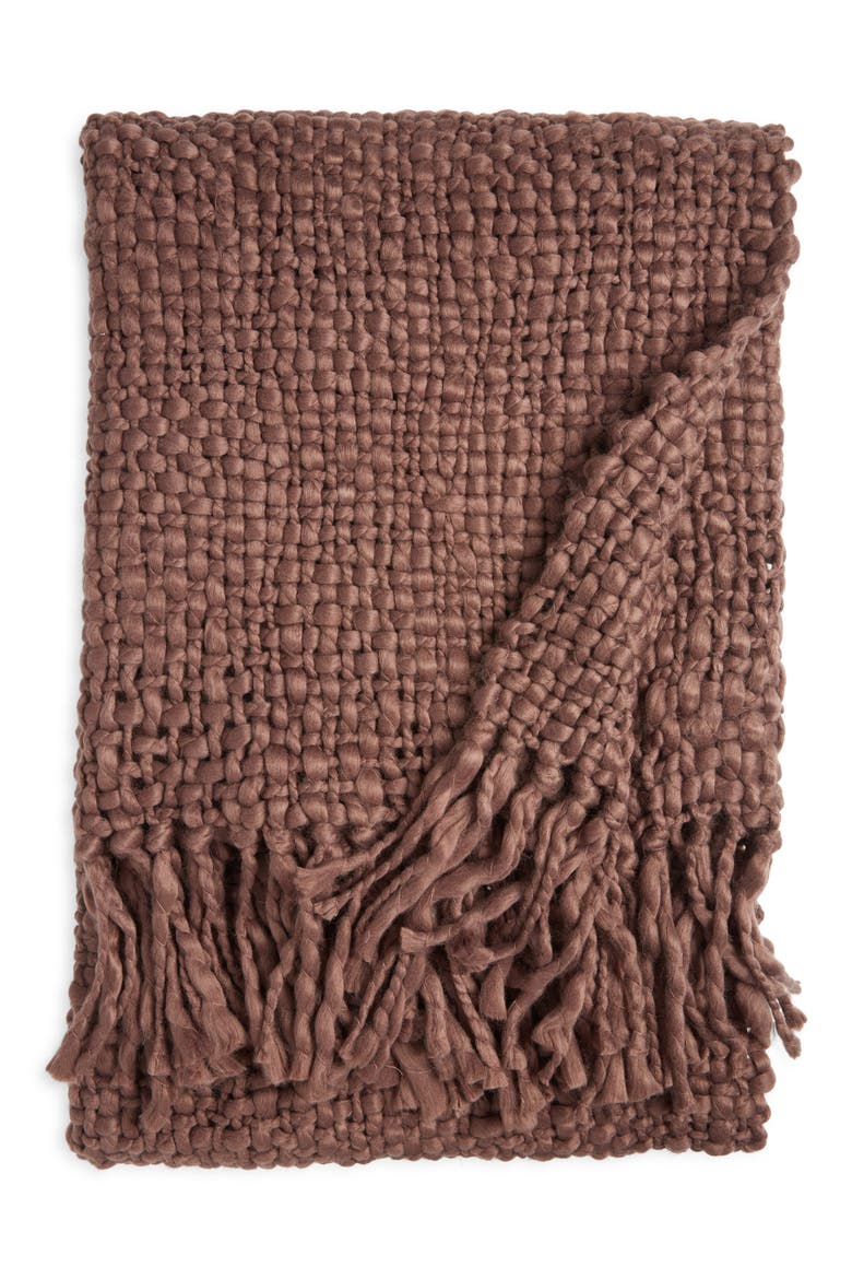 Chunky Handwoven Throw Blanket, Main, color, BROWN BITTER