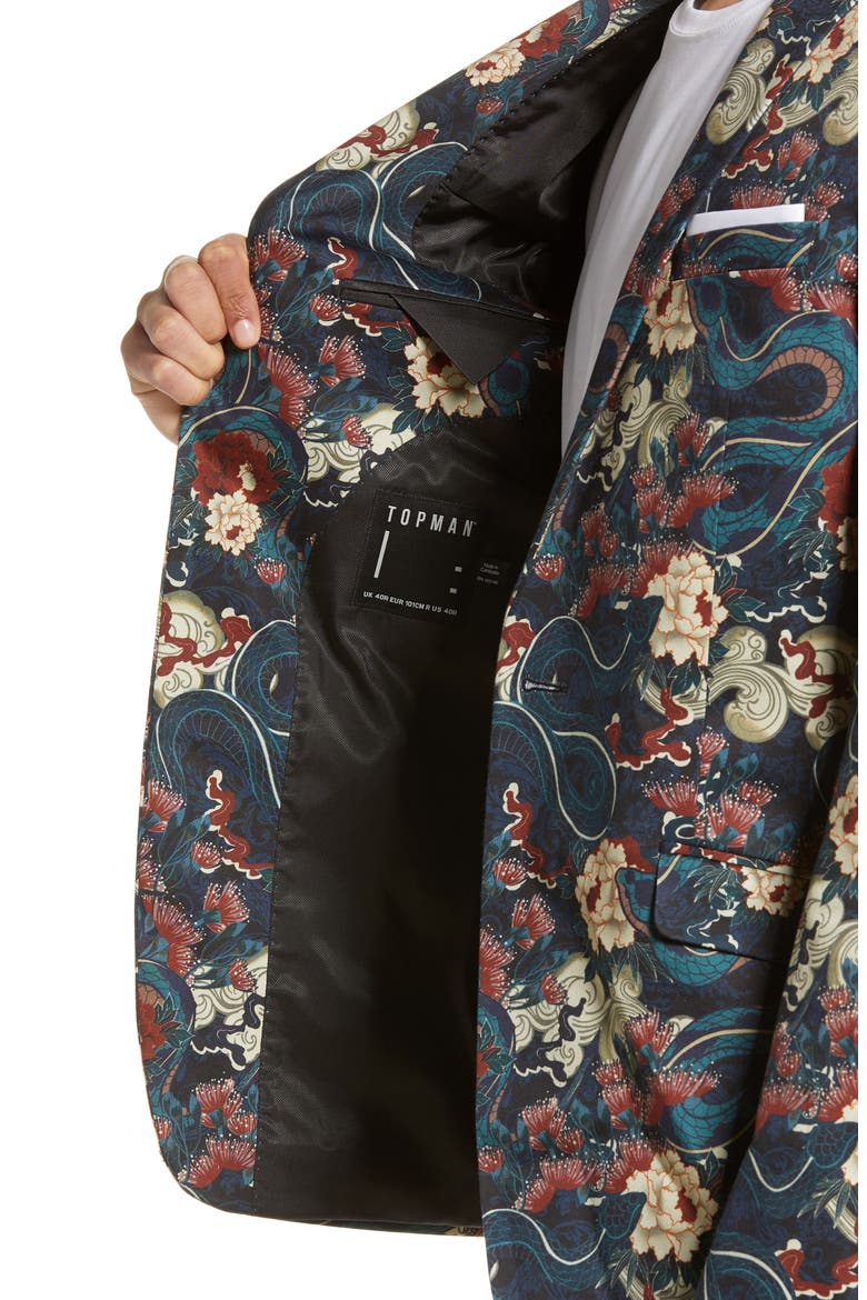 Skinny Fit Japan Print Suit Jacket, Alternate, color, BLACK