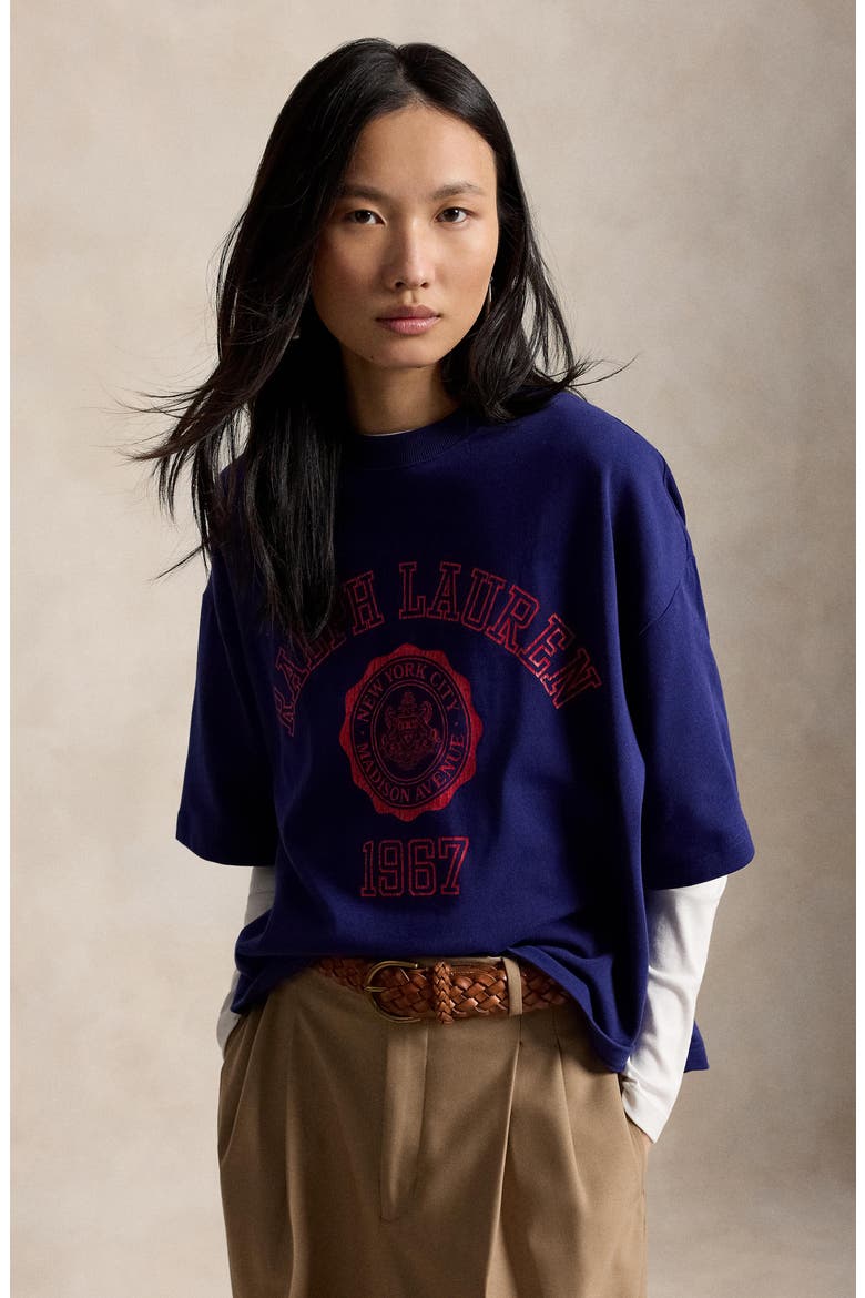 Oversize Cotton Graphic T-Shirt, Alternate, color, FALL ROYAL