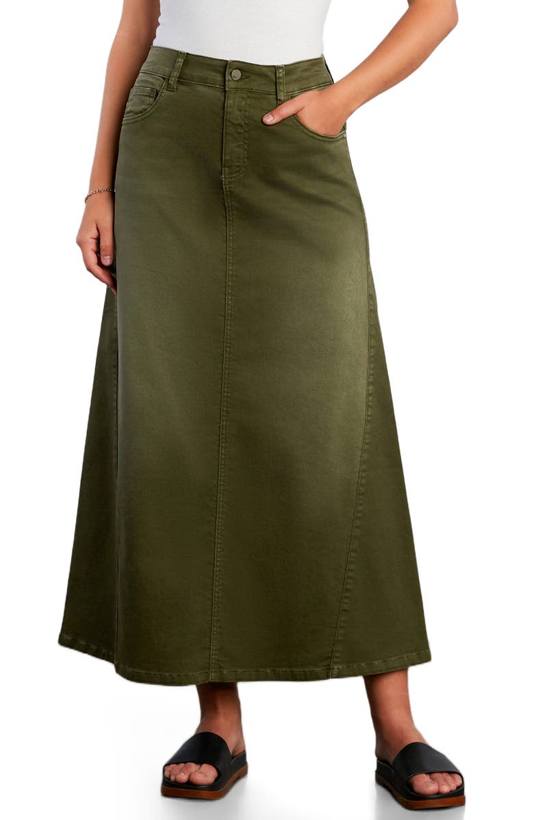 Wash Lab Denim Denim Maxi Skirt, Main, color, Deep Lichen Green