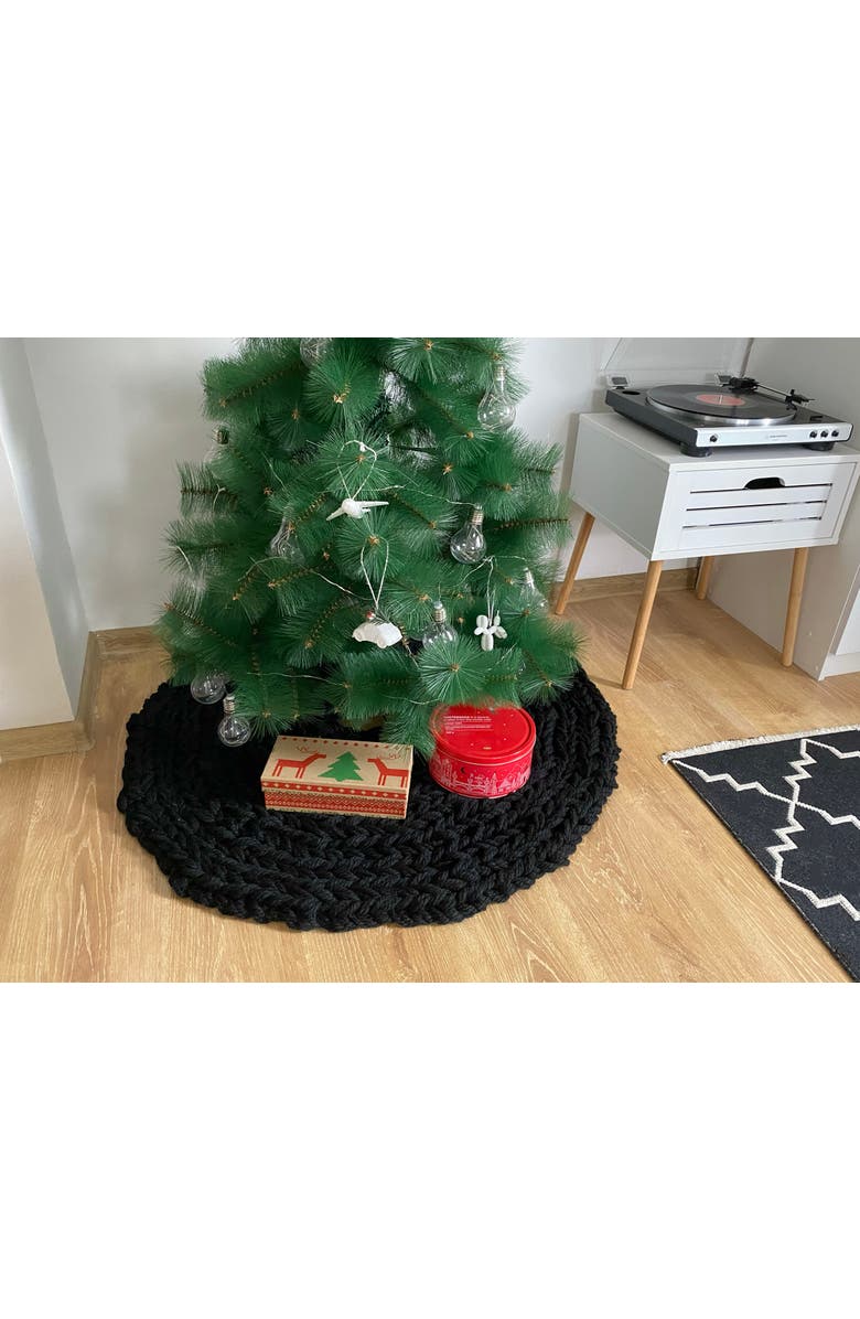 Anzy Home Chunky-Knitted Christmas Tree Skirt, Alternate, color, Black