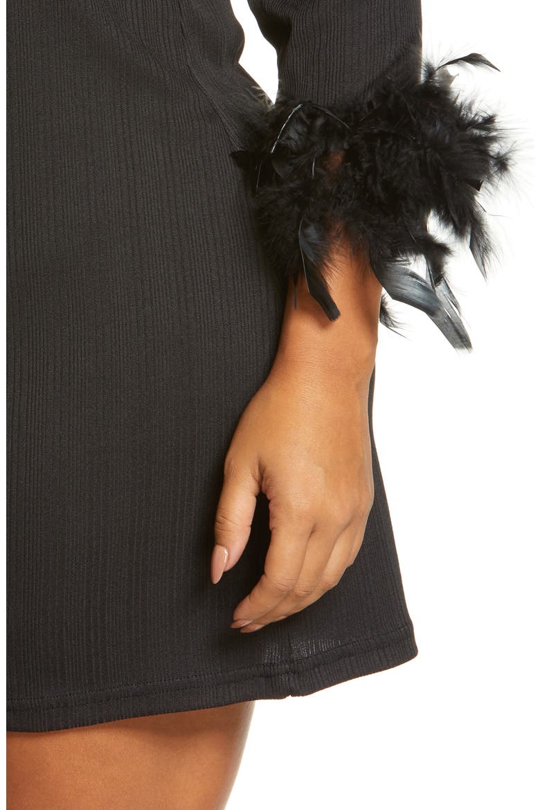 Off the Shoulder Feather Cuff Dress, Alternate, color, BLACK