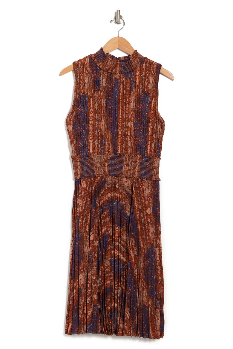 NANETTE NANETTE LEPORE Snake Print Sleeveless Pleated Dress, Alternate, color, BROWN 446-1