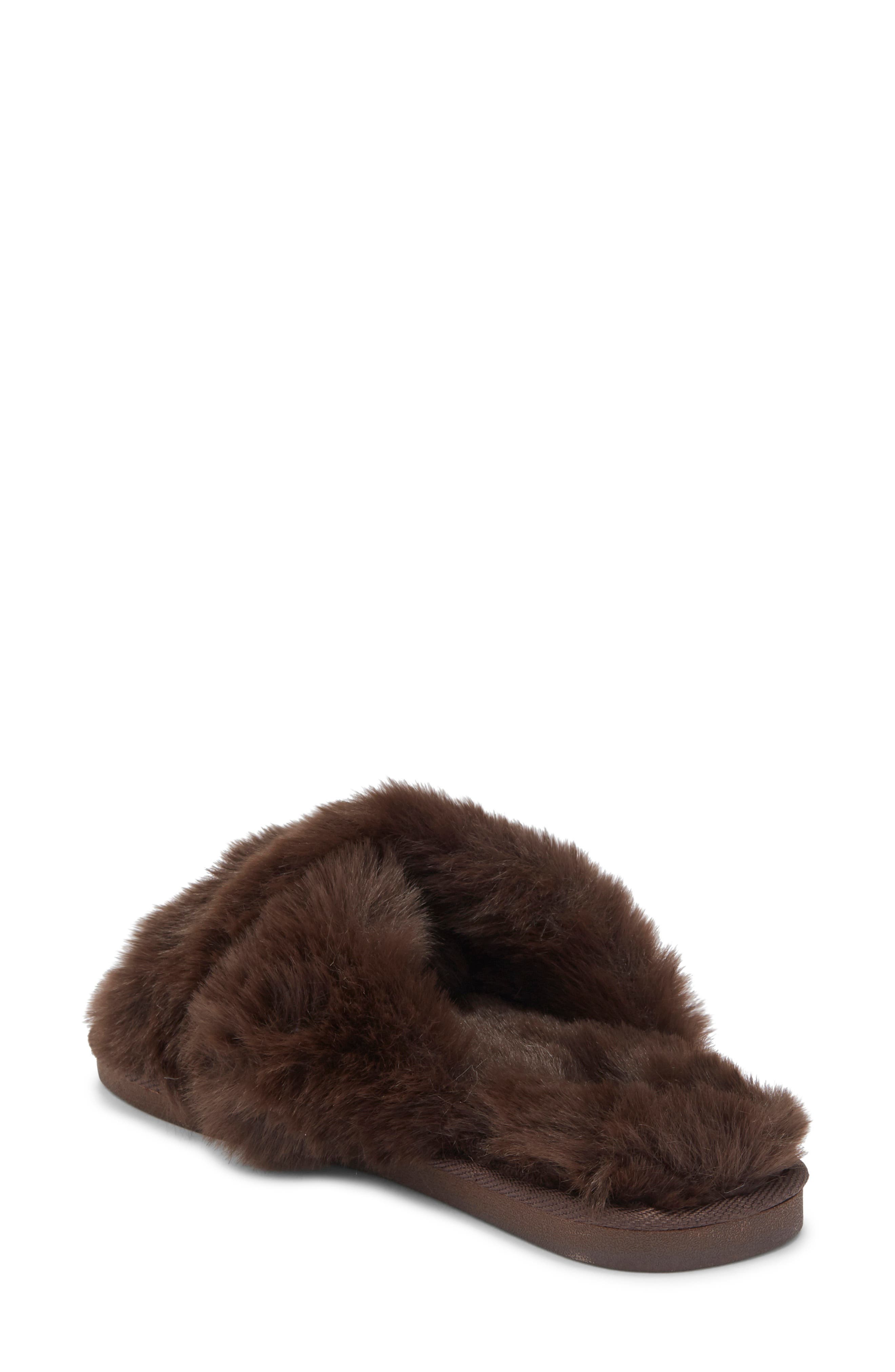 Nine West X-Band Faux Fur Slipper, Alternate, color, Brown