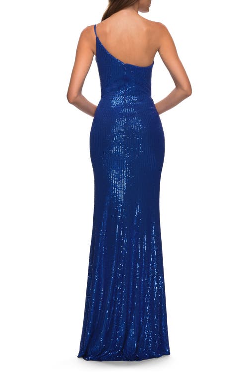 La Femme One-shoulder Sequin Jersey Gown In Royal Blue