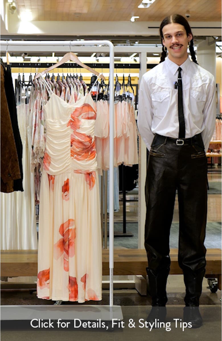 Floral Ruched Drop Waist Chiffon Midi Dress, sales video thumbnail