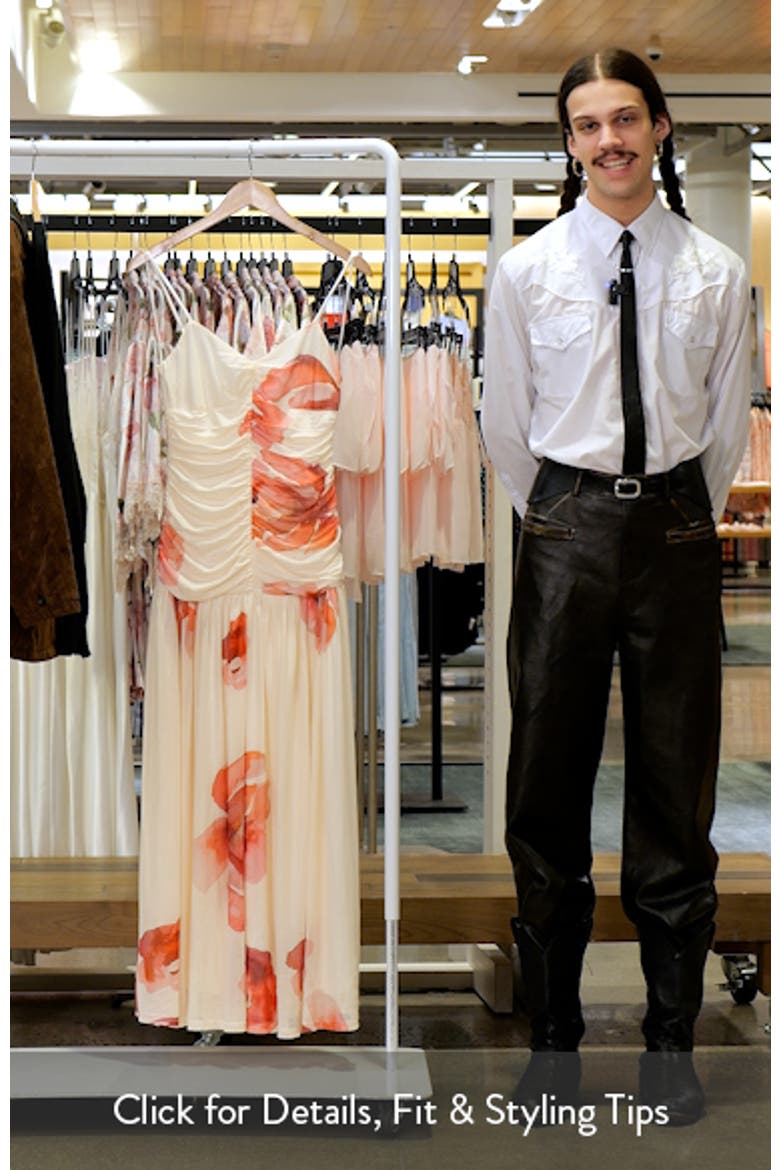 Floral Ruched Drop Waist Chiffon Midi Dress video