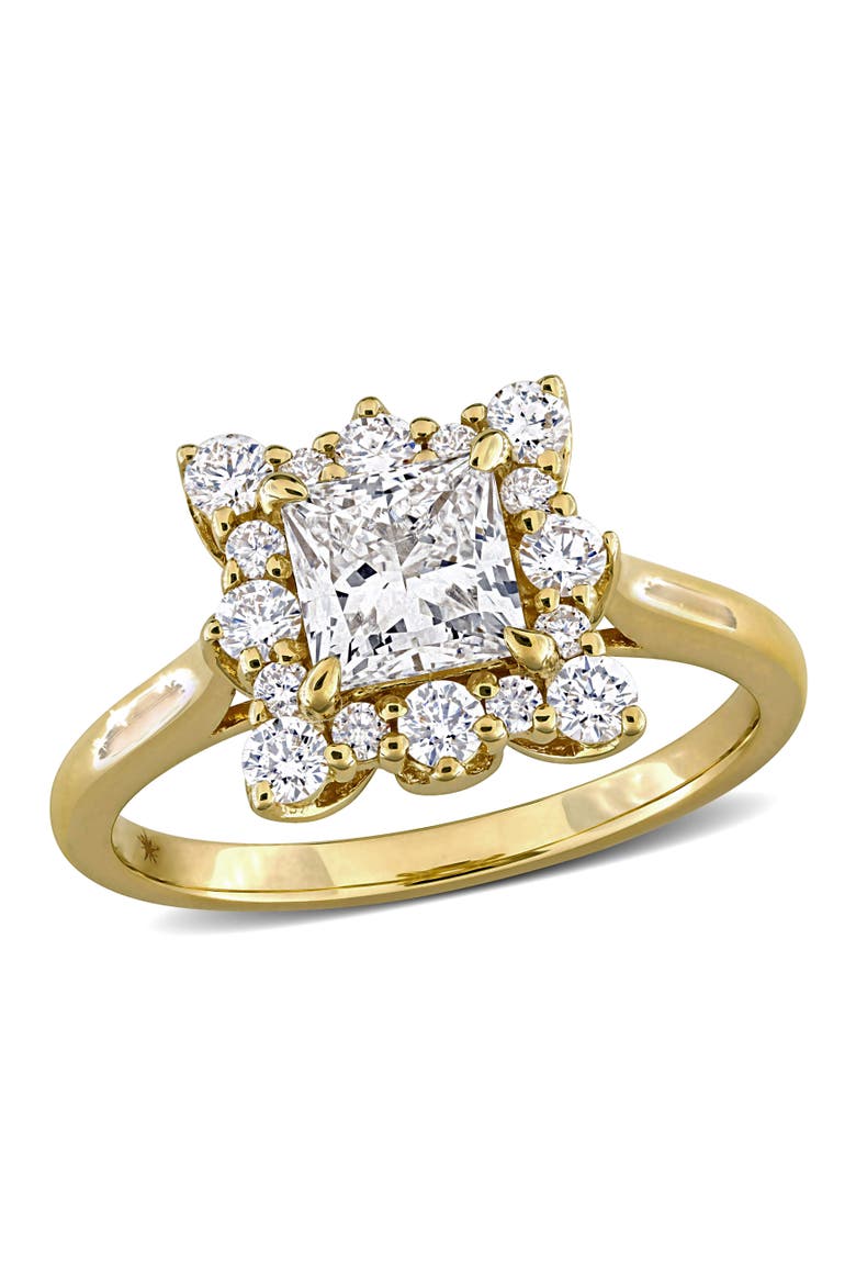 1-1/2 CTW Lab-Grown Diamond Princess Halo Ring 14k, Main, color, Yellow Gold