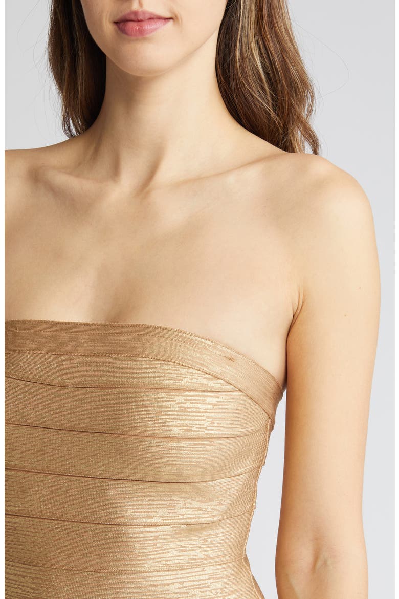 Foil Strapless Bandage Gown, Alternate, color, GOLD