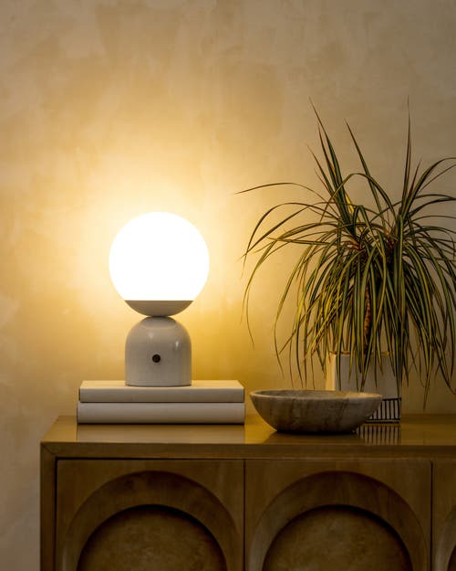 Brightech Mila 9.85" Marble Led Bedside Table Lamp With Built-in 3-way Dimmer In White